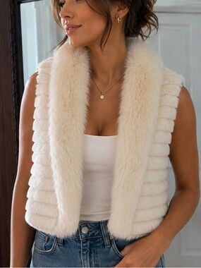 Multiples Ivory Faux Fur Trim Vest